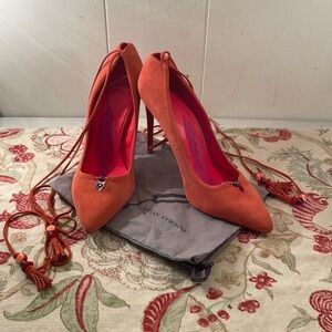 Brian Atwood Orange B Hanna Kid Suede Stiletto Heel Wrap Around Suede Shoe Sz 9